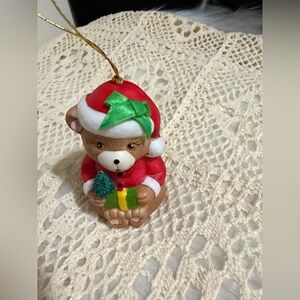 Vintage giftco Bear Christmas Ornament bell  Bear holding tree